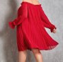 Красива елегантна разкроена рокля/туника с отворени рамена тип солей в червено, снимка 3