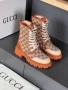 Gucci Дамски Бежови Зимни Боти С Връзки Гучи Код E1175, снимка 1