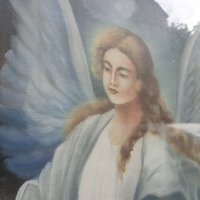 Стара Рисувана Картина на платно в перспектива Ангел пазител на децата, снимка 4 - Колекции - 42192914