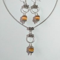 Прекрасният ни нов комплект бижута с оранжеви камъни Котешко око и орнаменти в цвят Сребро , снимка 2 - Бижутерийни комплекти - 41496782