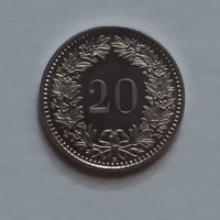20 рапена Швейцария 2015 С ГЛАНЦ Монета от Швейцария , снимка 2 - Нумизматика и бонистика - 44251698