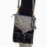 Мини дамска чанта от естествена кожа с ресни , снимка 5 - Чанти - 41368997
