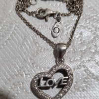 Сребърно колие Pandora с висулка сърце love , снимка 4 - Колиета, медальони, синджири - 44329281