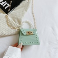 Малка силиконова дамска чанта с дръжка от перли, снимка 5 - Чанти - 44307851