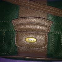 MING Тъмно зелена кожена чанта с кафяво, снимка 1 - Чанти - 34620765