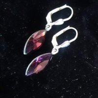 Обеци с красива висяща капка от лилав кристал, снимка 1 - Обеци - 42181923