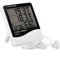 Настолен часовник HTC-2, термометър, влагомер, календар, вътрешно ползване, -10°C до 50°C, 10% до 99, снимка 1 - Други стоки за дома - 42383416