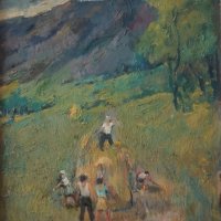 Стара картина,събиране на сено, Д.Тодоров-Жарава (1901-1988), снимка 2 - Картини - 30578147