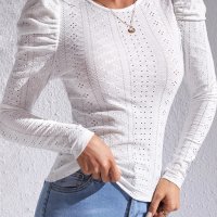 Дамска блуза в бяло с дълги бухнали ръкави, снимка 2 - Блузи с дълъг ръкав и пуловери - 44321233