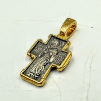 Сребърен кръст с позлата, двулицев, с Христос и Св. Николай, снимка 5 - Колиета, медальони, синджири - 38683880