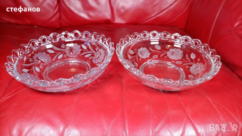 Две стъклени фруктиери, ръчна гравюра, снимка 1