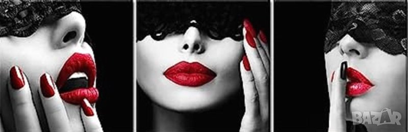 Триптих Секси червени устни Комплект за изработка на диамантен гоблен, снимка 1