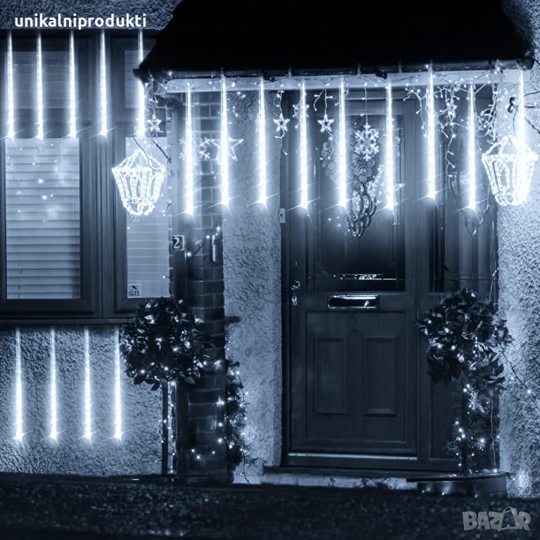 НОВО ПАДАЩ СНЯГ Коледни външни лампички 3м х 80см с 8 изстрелващи функции студено бяла светлина , снимка 1