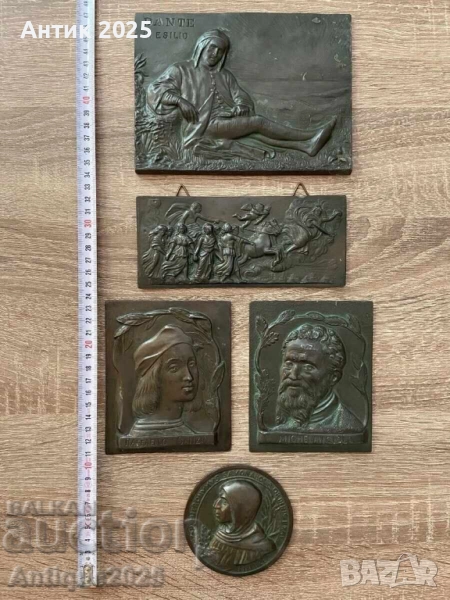 Комплект от 5 антични бронзови плаки, снимка 1
