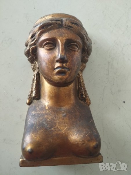 Стара месингова апликация женско лице, снимка 1