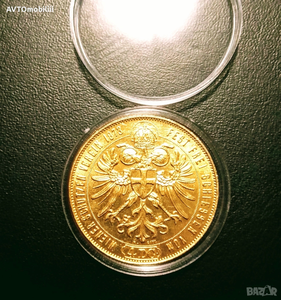 Позлатена монета 4 Дуката 1873 г Австрийска империя , снимка 1