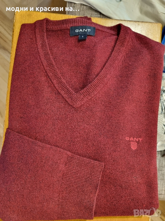 Мъжки пуловер Gant агнешка вълна, размер L, снимка 1