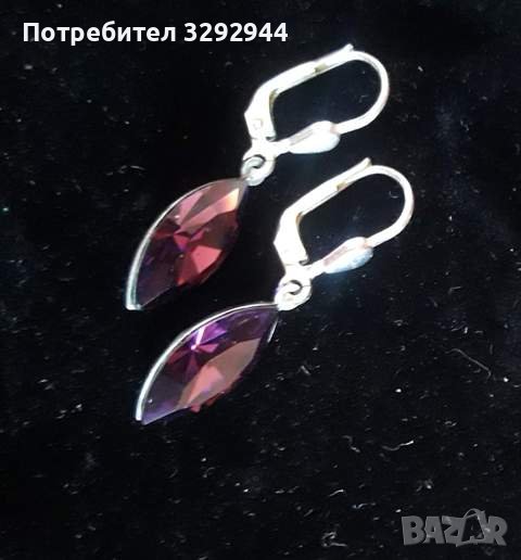 Обеци с красива висяща капка от лилав кристал, снимка 1
