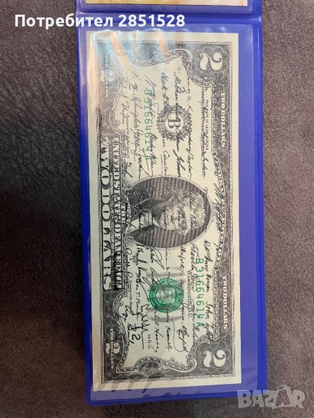 2$ Банкнота редките два долара с подписите на всичките 46 президенти на Америка, снимка 1