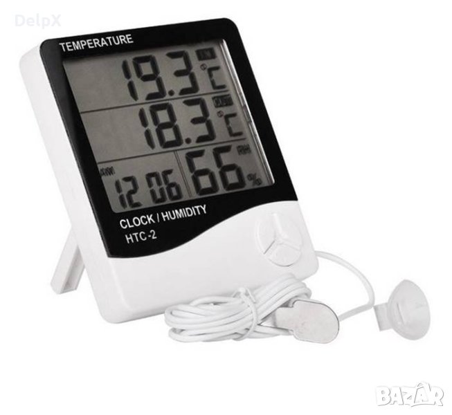Настолен часовник HTC-2, термометър, влагомер, календар, вътрешно ползване, -10°C до 50°C, 10% до 99, снимка 1