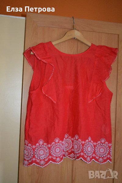 Червена памучна лятна блуза с бродерия, снимка 1