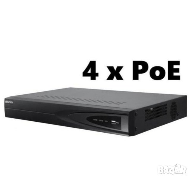 4 Канален NVR с 4 Независими PoE Порта HIKVISION DS-7604NI-K1/4P(B) за до 8 Mегапиксела 4К IP Камери, снимка 1