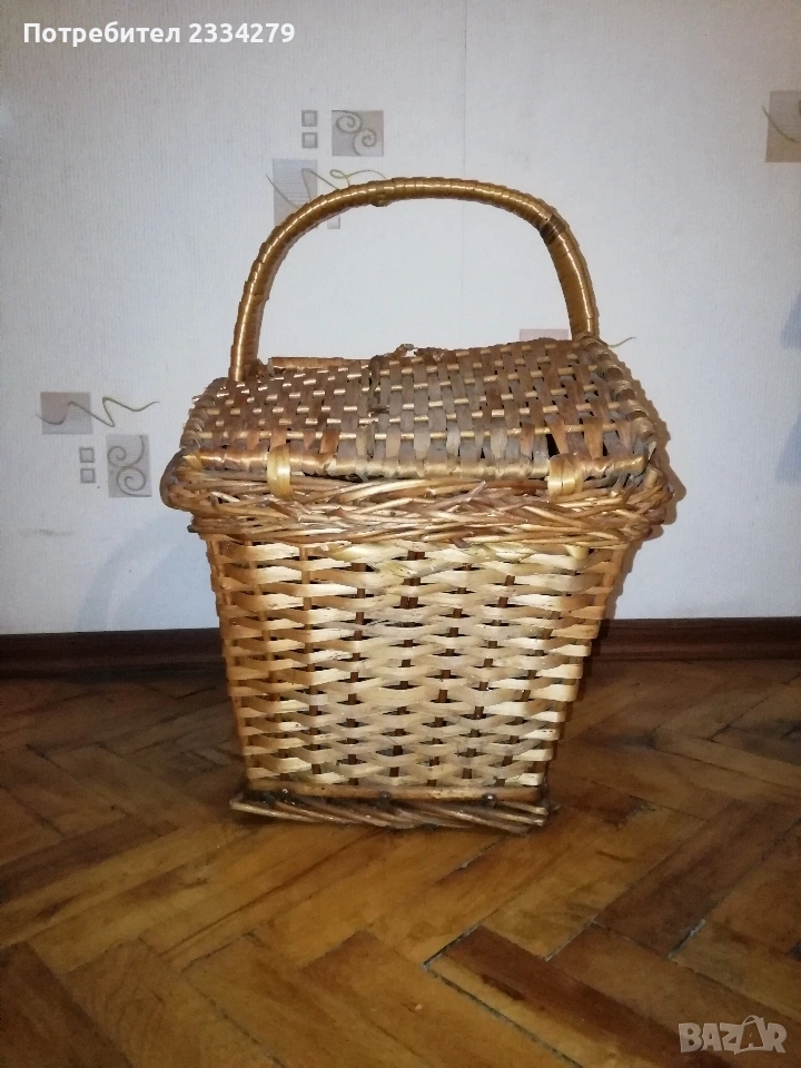 Плетена кошница за пикник, стара ръчна изработка-изплетена. , снимка 1