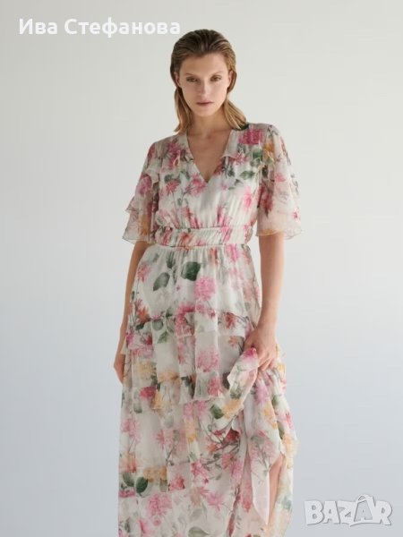 Нова ефирна феерична дълга елегантна женствена ежедневна рокля волани къдри нежен флорален принт , снимка 1