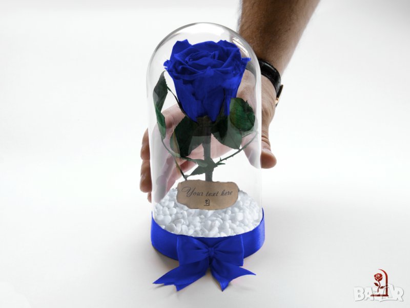 Оригинален Подарък за Жена / Синя Вечна Роза в Стъкленица / Естествена Роза Подарък за Имен Ден, снимка 1