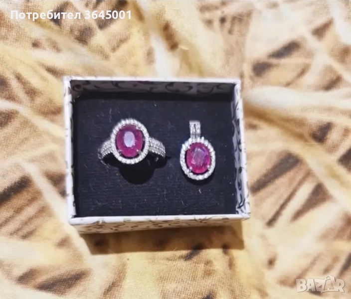 Сребърен комплект 925, с натурален Рубин и циркони. Продават се и по отделно. 💎, снимка 1