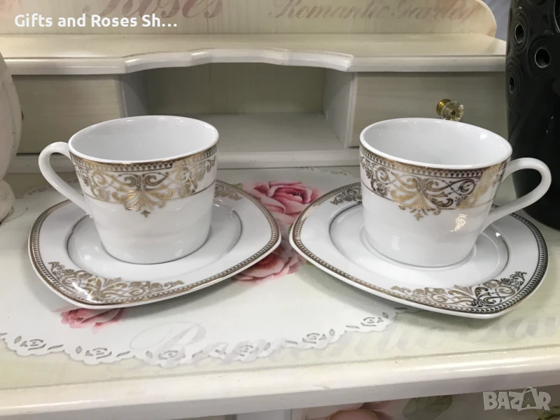 Порцеланов сет от 2 чаши 200 мл с чинийки - подходящи за дълго кафе, каручино, чай, снимка 1