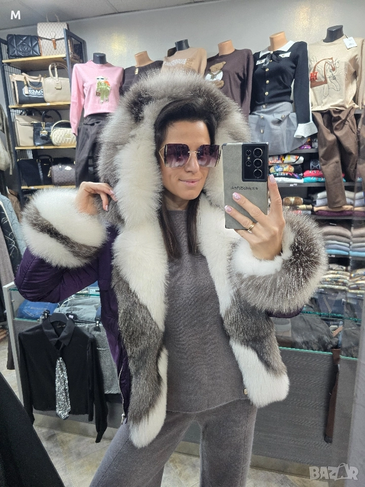 НОВА лилава парка с естествен косъм , снимка 1