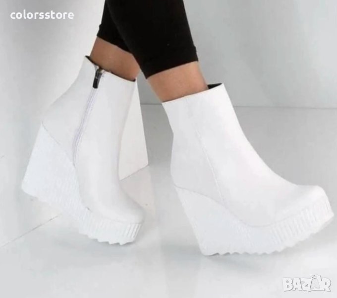 Боти на платформа - бяла кожа - BNP1, снимка 1