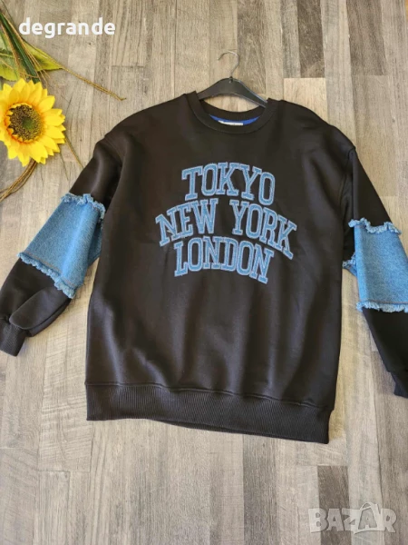 Дамска блуза с дънков елемент на ръкавите, снимка 1