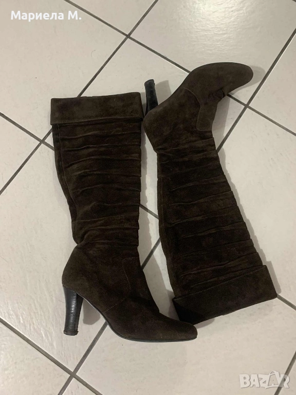 Ботуши, 36, кафеви, естествен велур, снимка 1