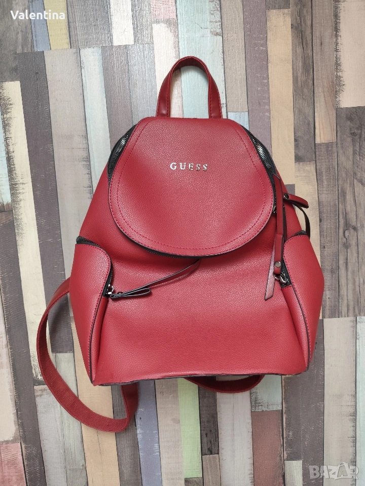 Червена кожена раница , снимка 1