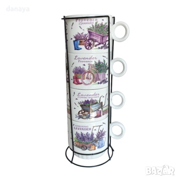 3838 Комплект керамични чаши на метална стойка lavender, снимка 1