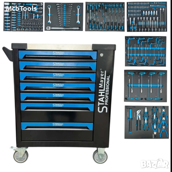 Професионален шкаф с инструменти Stahlmayer – 7 чекмеджета, неръждаем плот, 251 части, снимка 1
