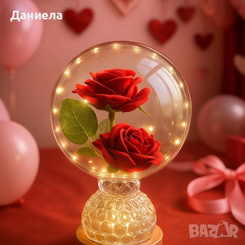 Лампа с вечни рози и топла LED светлина – подарък, който не увяхва, снимка 5 - Настолни лампи - 52214096