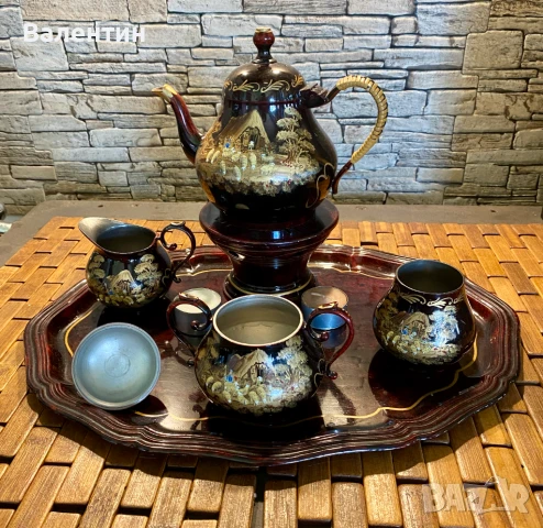 #0016# Винтидж комплект за чаено парти – калай, ръчно рисувана, Холандия (Tiel), снимка 3 - Сервизи - 50701196