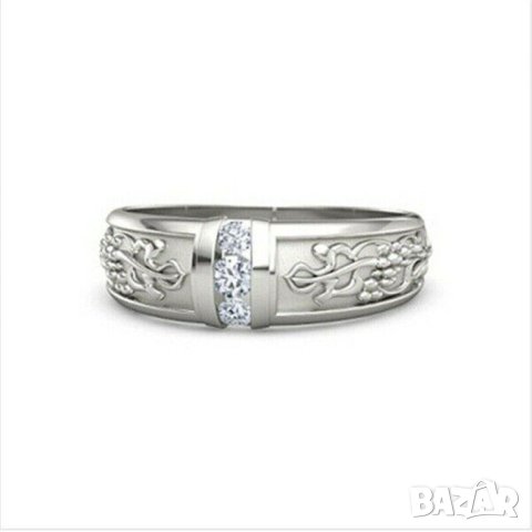 Нежен пръстен с бял циркон, посребрен, снимка 1 - Пръстени - 42154642