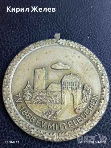 Спортен медал ТЮРНФЕРАИН МЮХЕЛНБУТЕН основан 1888г. рядък за КОЛЕКЦИЯ 74321, снимка 3 - Антикварни и старинни предмети - 51331728