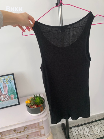 Дамски рипсен черен топ в размер S, снимка 5 - Потници - 44829378
