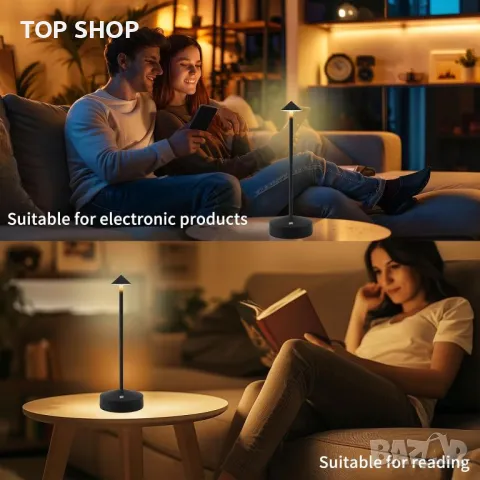 Ruspela Безжична настолна лампа 6000mAh, акумулаторна LED сензорна димираща 3 цвята, снимка 8 - Настолни лампи - 49338212