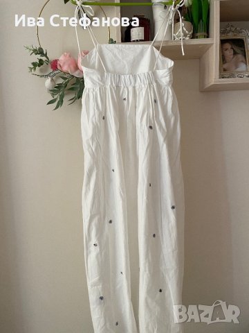 Нова дълга елегантна бяла рокля теменужки 100% памук , снимка 6 - Рокли - 41932782