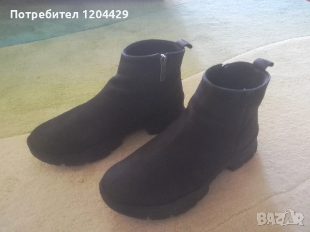 Дамски боти от естествен набук, черни, 37 номер, снимка 1