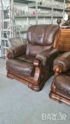 кожена холова гарнитура 3+1+1, снимка 10 - Дивани и мека мебел - 50700188