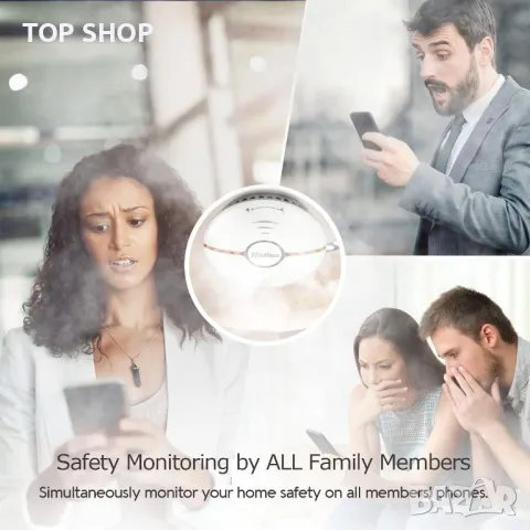 Wi-Fi димна аларма Filotimo, пожароизвестителен детектор за дим с голям бутон за заглушаванe, снимка 5 - Други - 48631144