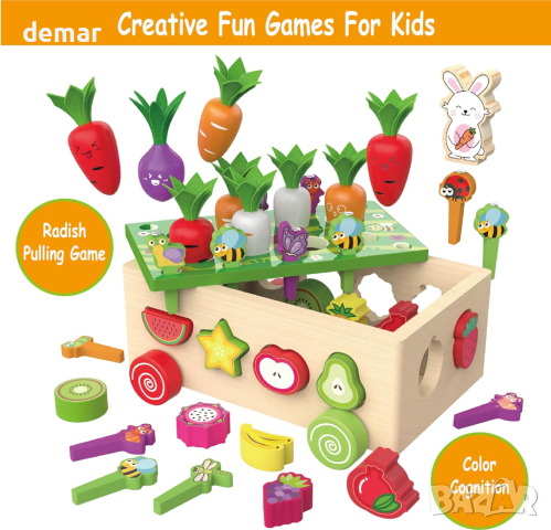 Образователна играчка дървена кола овощна градина BLOT за малки деца, снимка 4 - Образователни игри - 44735868