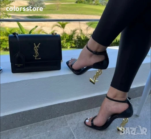 Сандали на ток - черен лак със златист ток - S-Y1L

